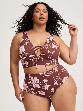 TORRID Kaina Floral Chocolate High Rise Strappy Back Swim Bikini Set Size 3X/4X